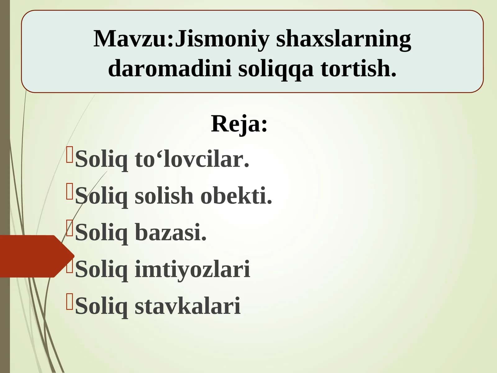 Jismoniy shaxslarning daromadini soliqqa tortish 1
