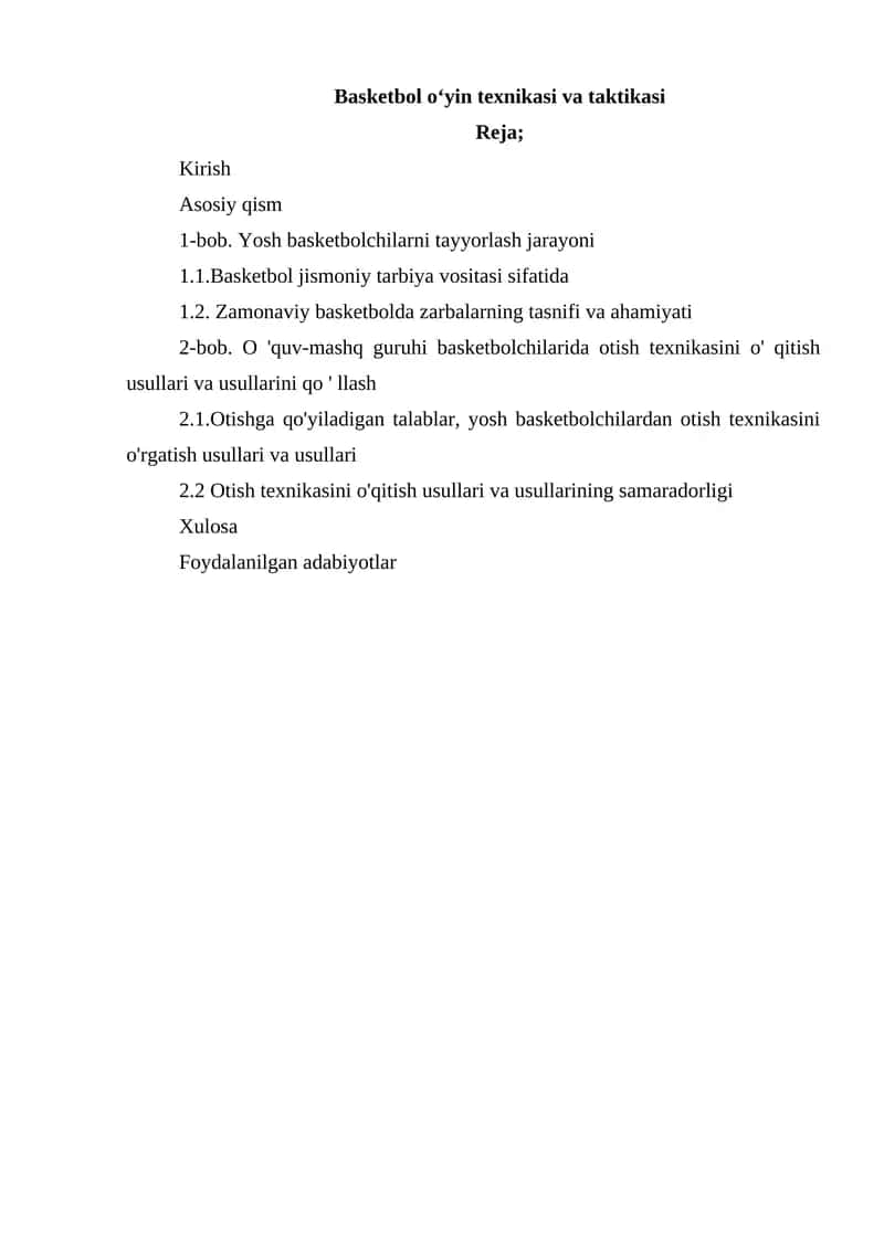Basketbol oʻyin texnikasi va taktikasi 1