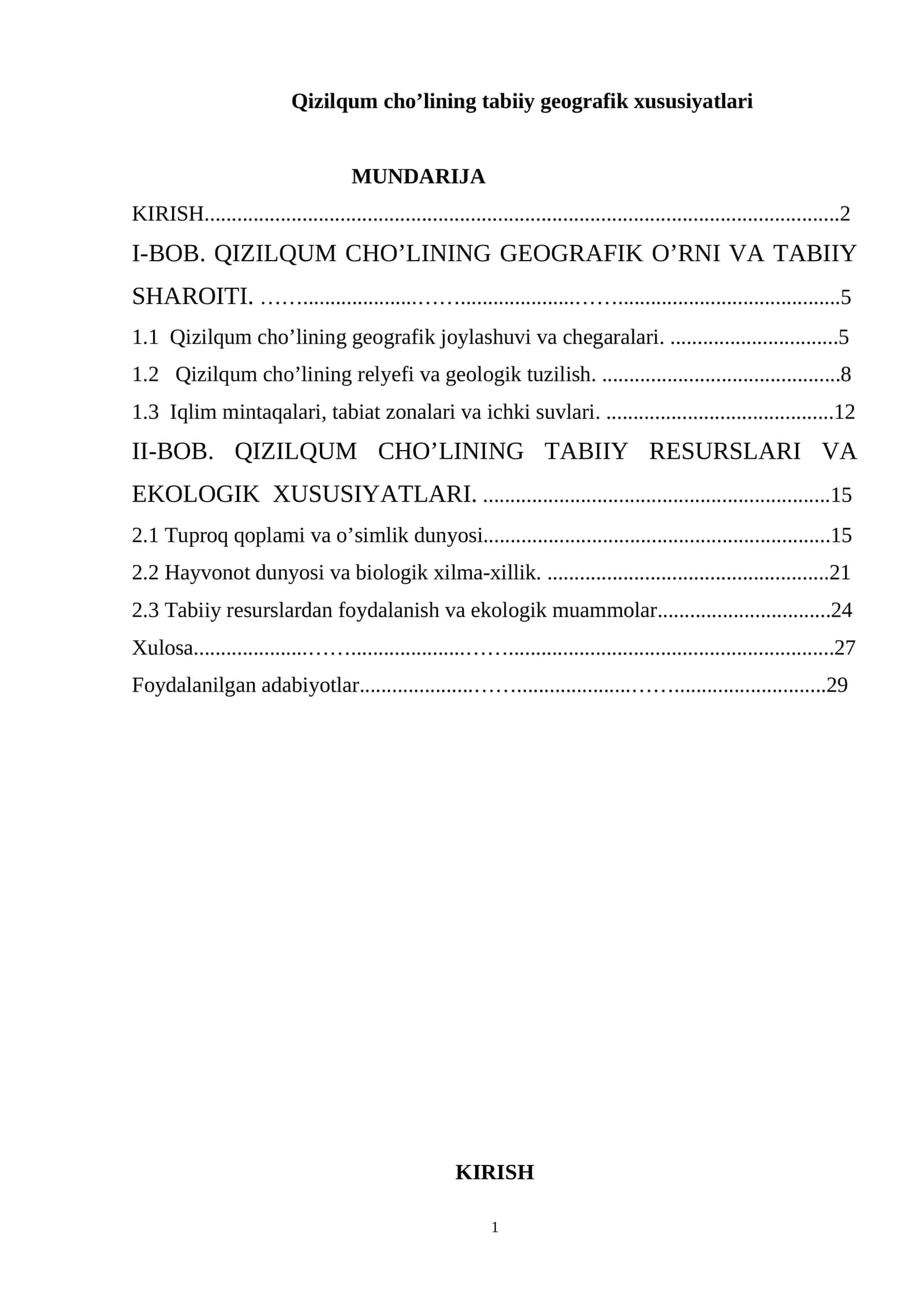 Qizilqum cho’lining tabiiy geografik xususiyatlari 1