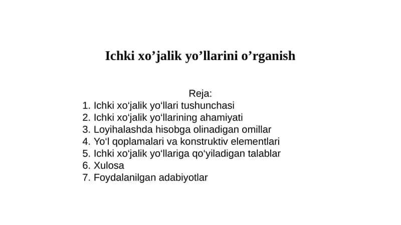 Ichki xo'jalik yo'llarini o'rganish 1
