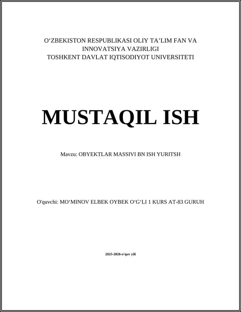 OBYEKTLAR MASSIVI BN ISH YURITSH 1