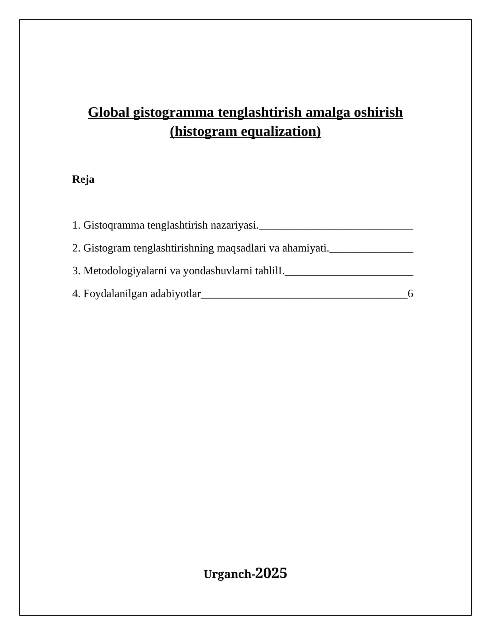 Gistoqramma tenglashtirish nazariyasi 1