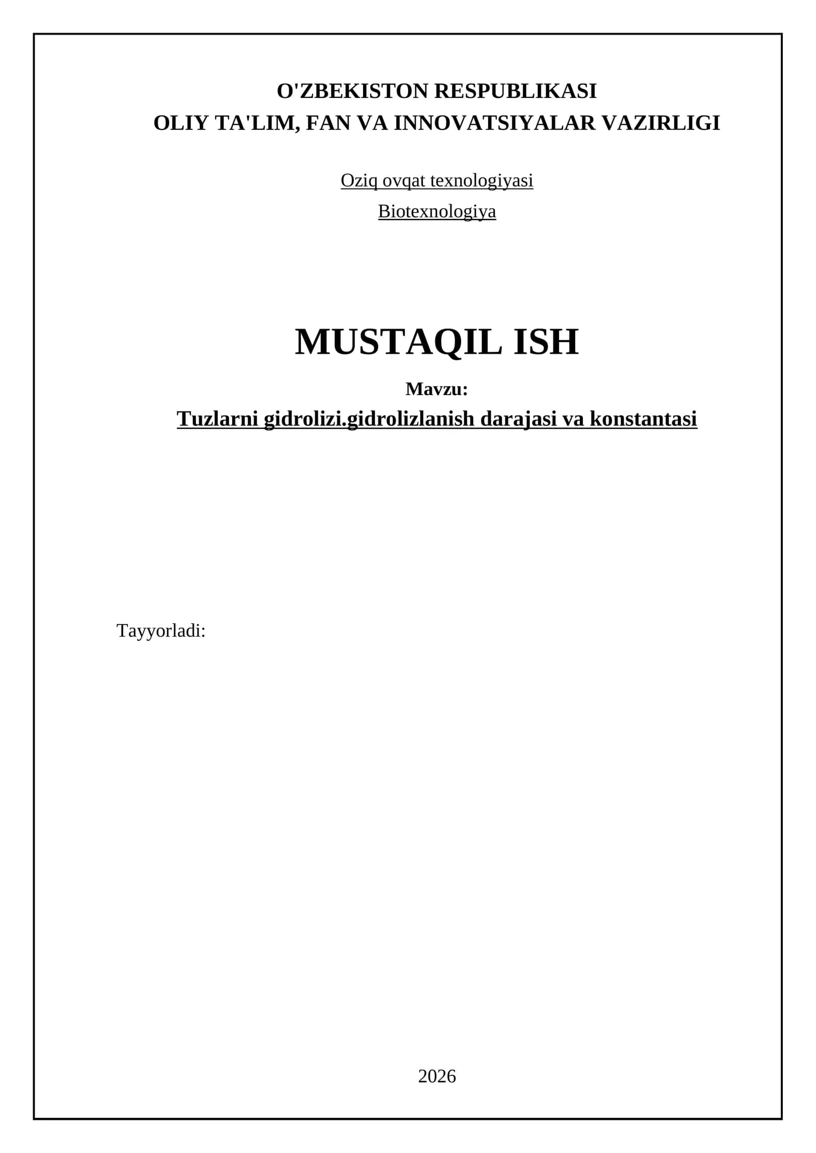 Tuzlarni gidrolizi.gidrolizlanish darajasi va konstantasi 1