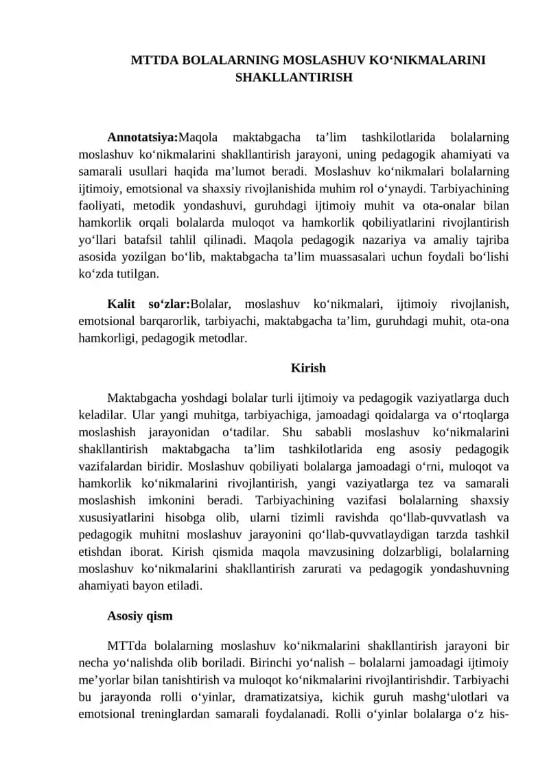 Bolalarning Moslashuv Ko‘nikmalari 1