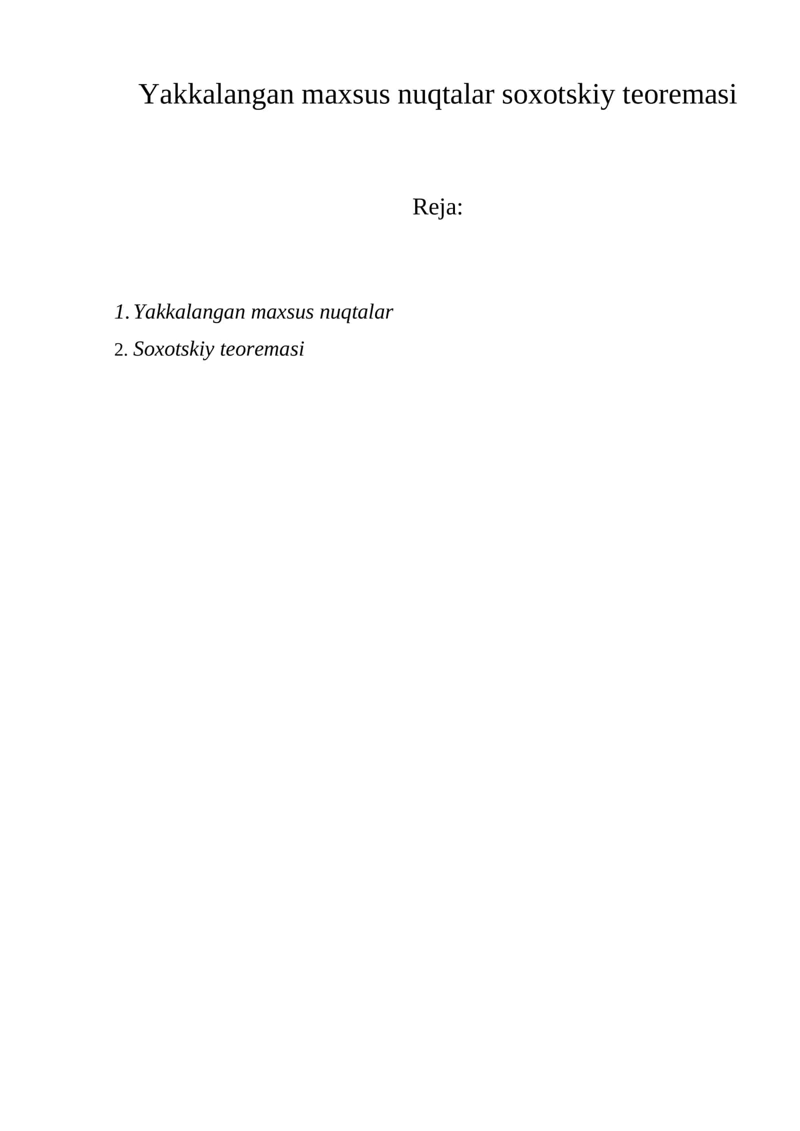 Yakkalangan maxsus nuqtalar soxotskiy teoremasi 1