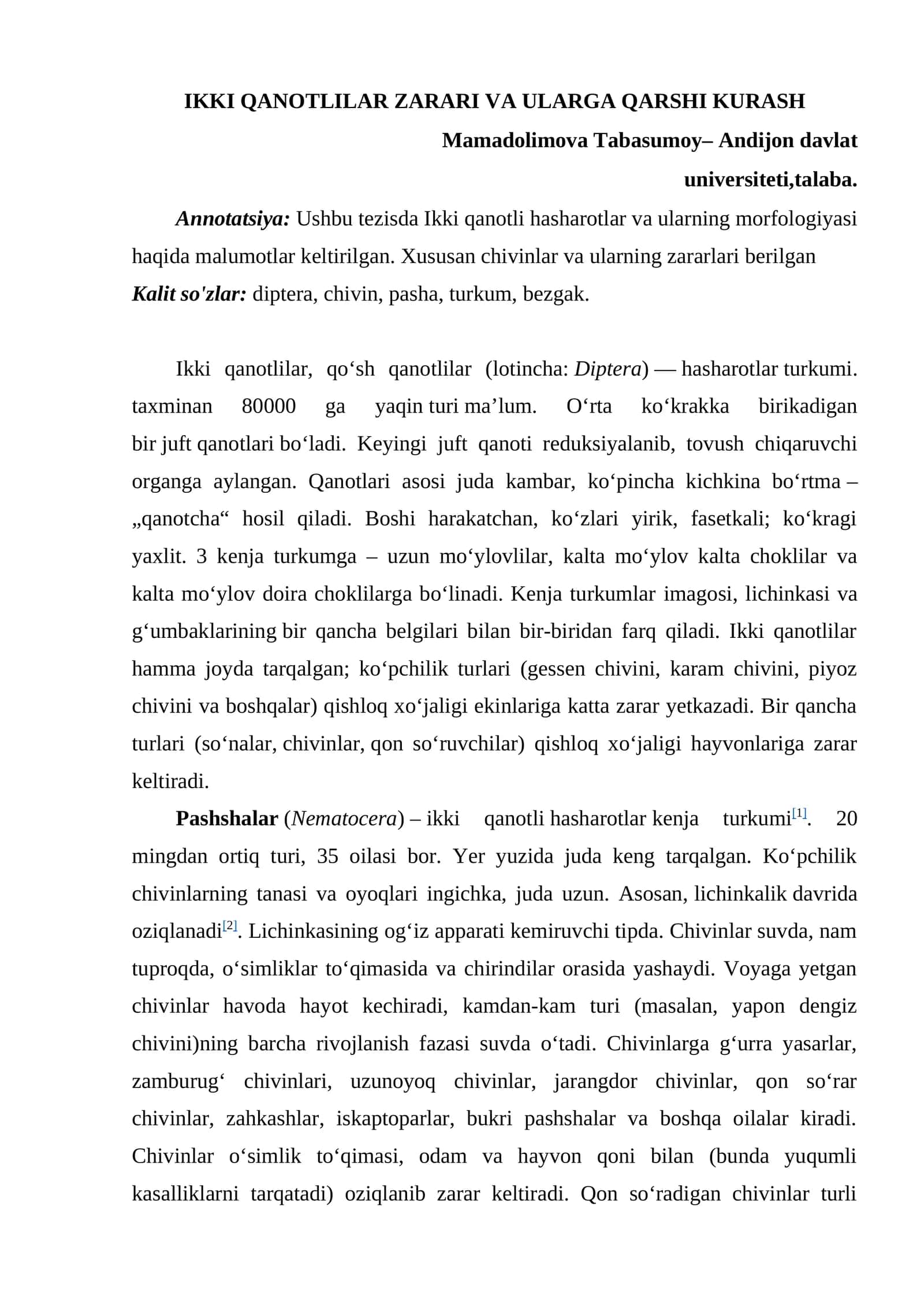 IKKI QANOTLILAR ZARARI VA ULARGA QARSHI KURASH 1