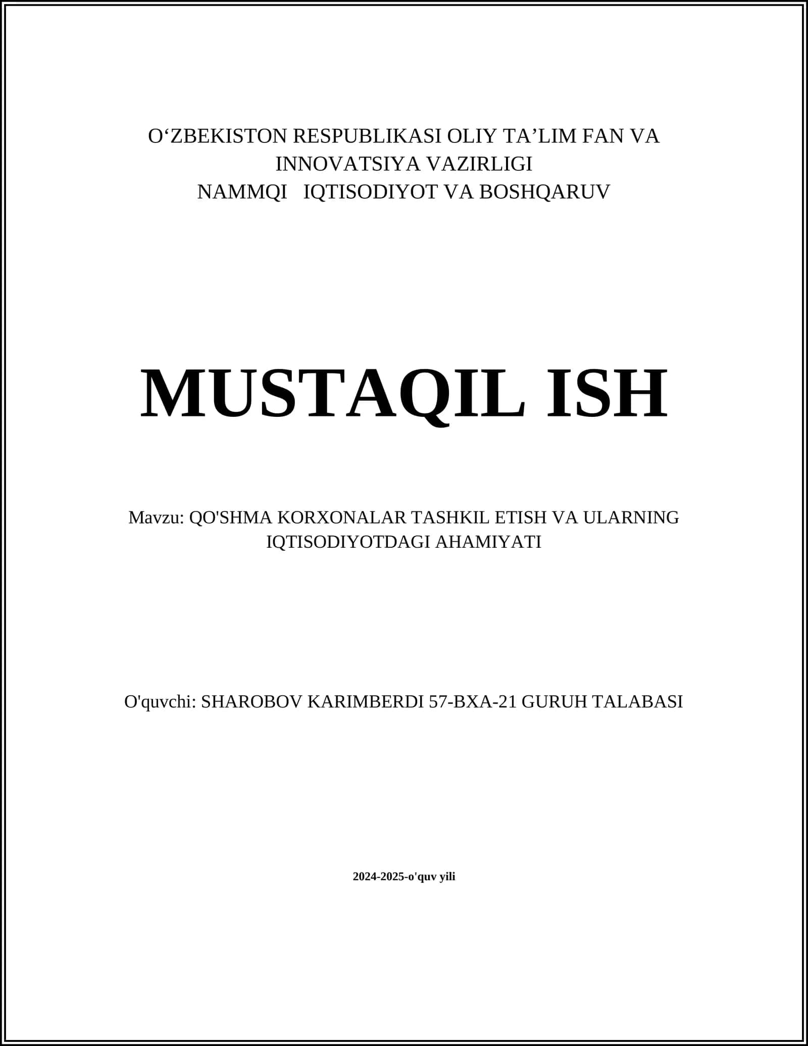 QO'SHMA KORXONALAR TASHKIL ETISH VA ULARNING IQTISODIYOTDAGI AHAMIYATI 1