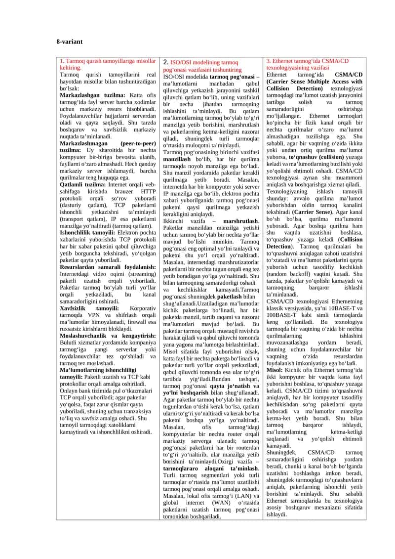 Tarmoq qurish tamoyillari 1