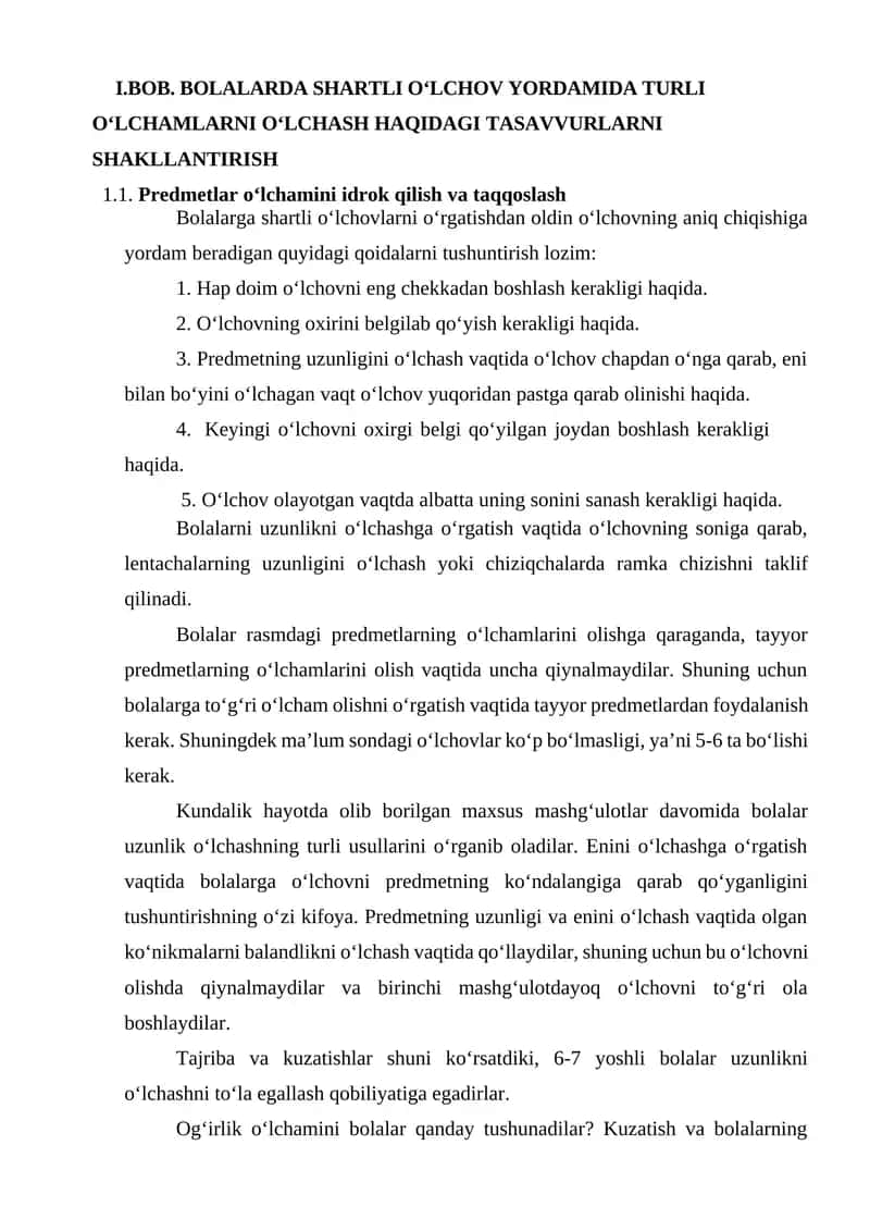 Bolalarda Shartli O‘lchash Yordamida O‘lcham Olish 1