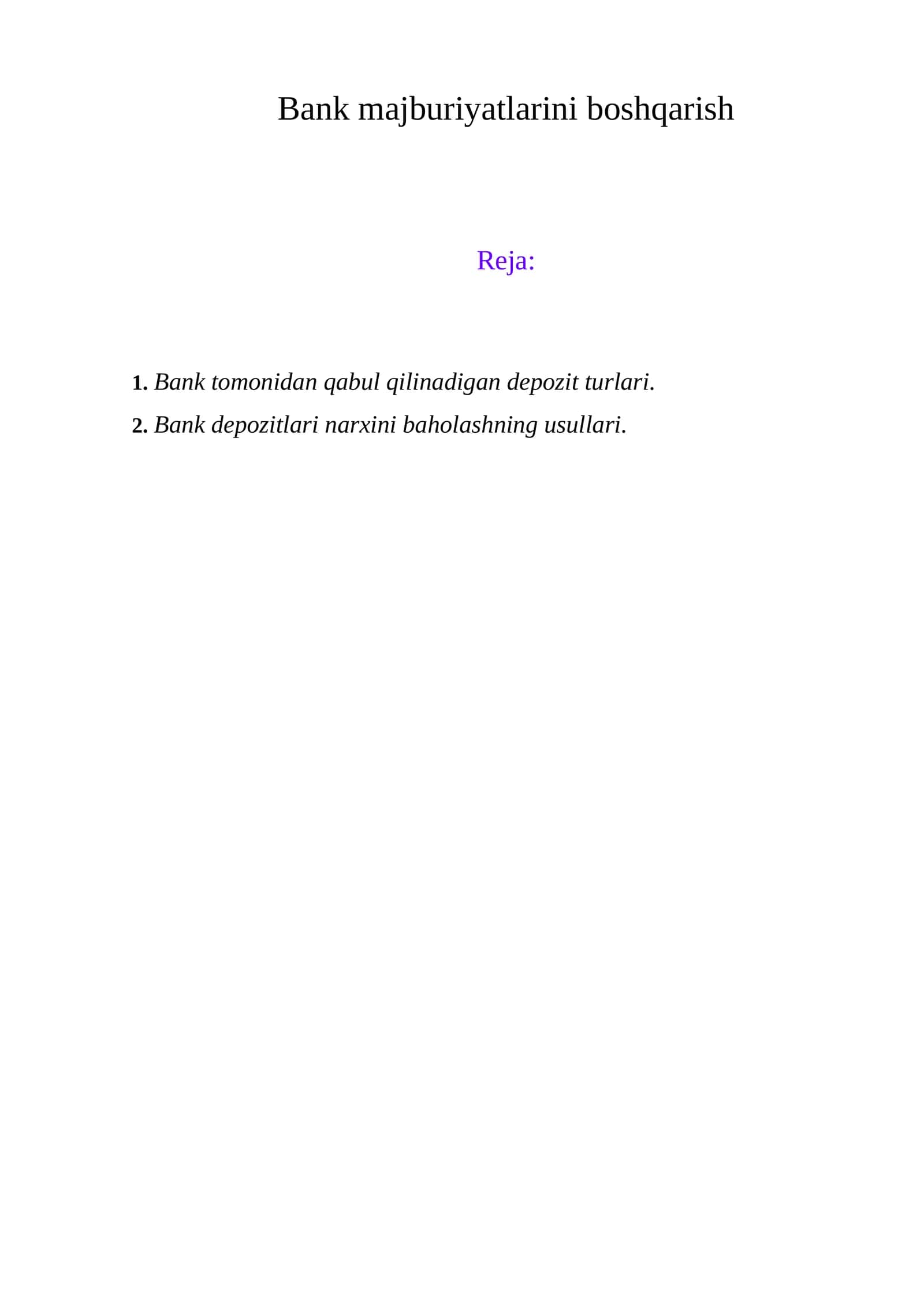 Bank majburiyatlarini boshqarish 1