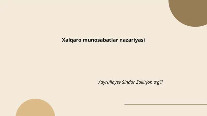 Xalqaro munosabatlar nazariyasi 1