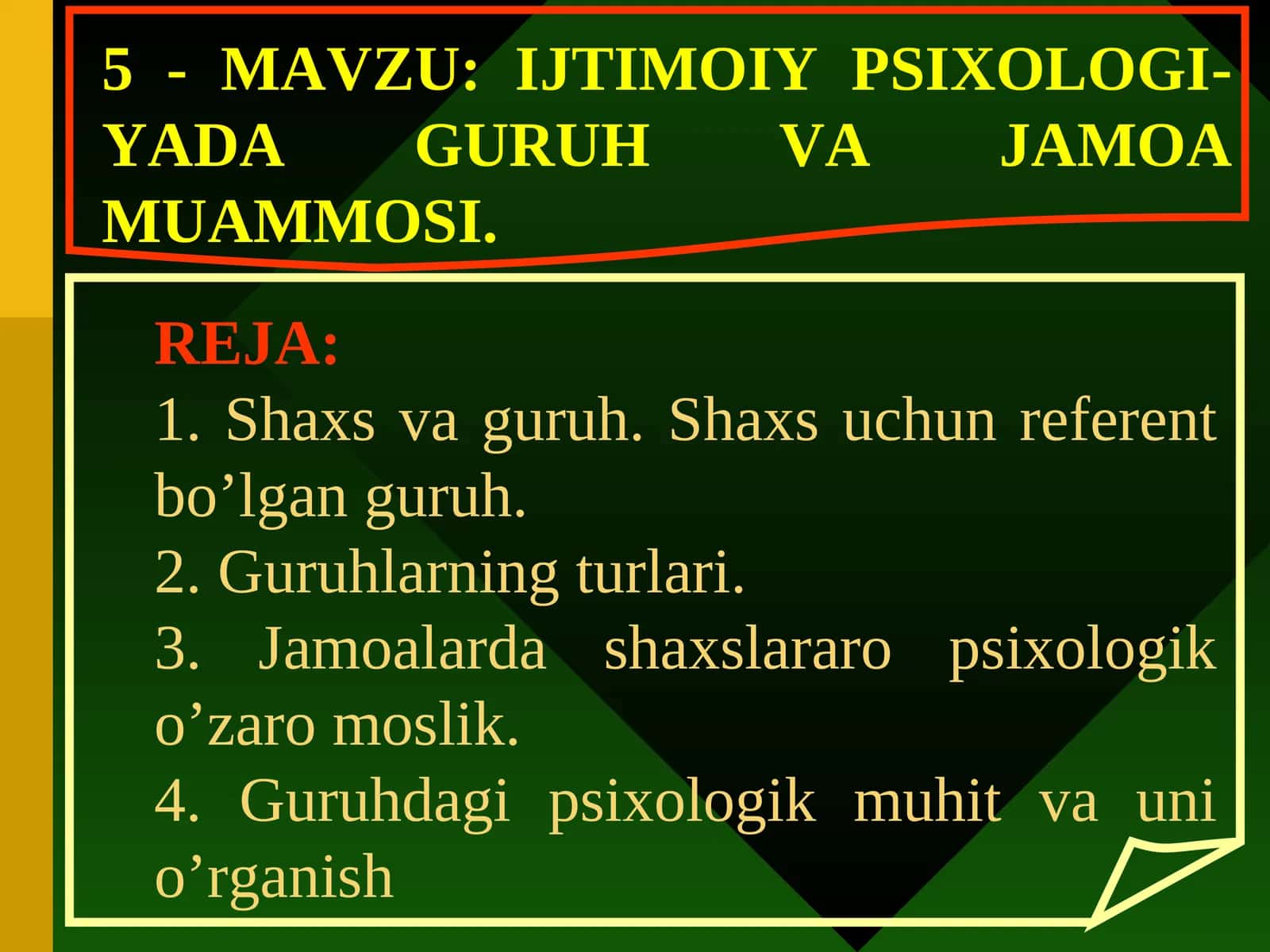 IJTIMOIY PSIXOLOGI-YADA GURUH VA JAMOA MUAMMOSI 1