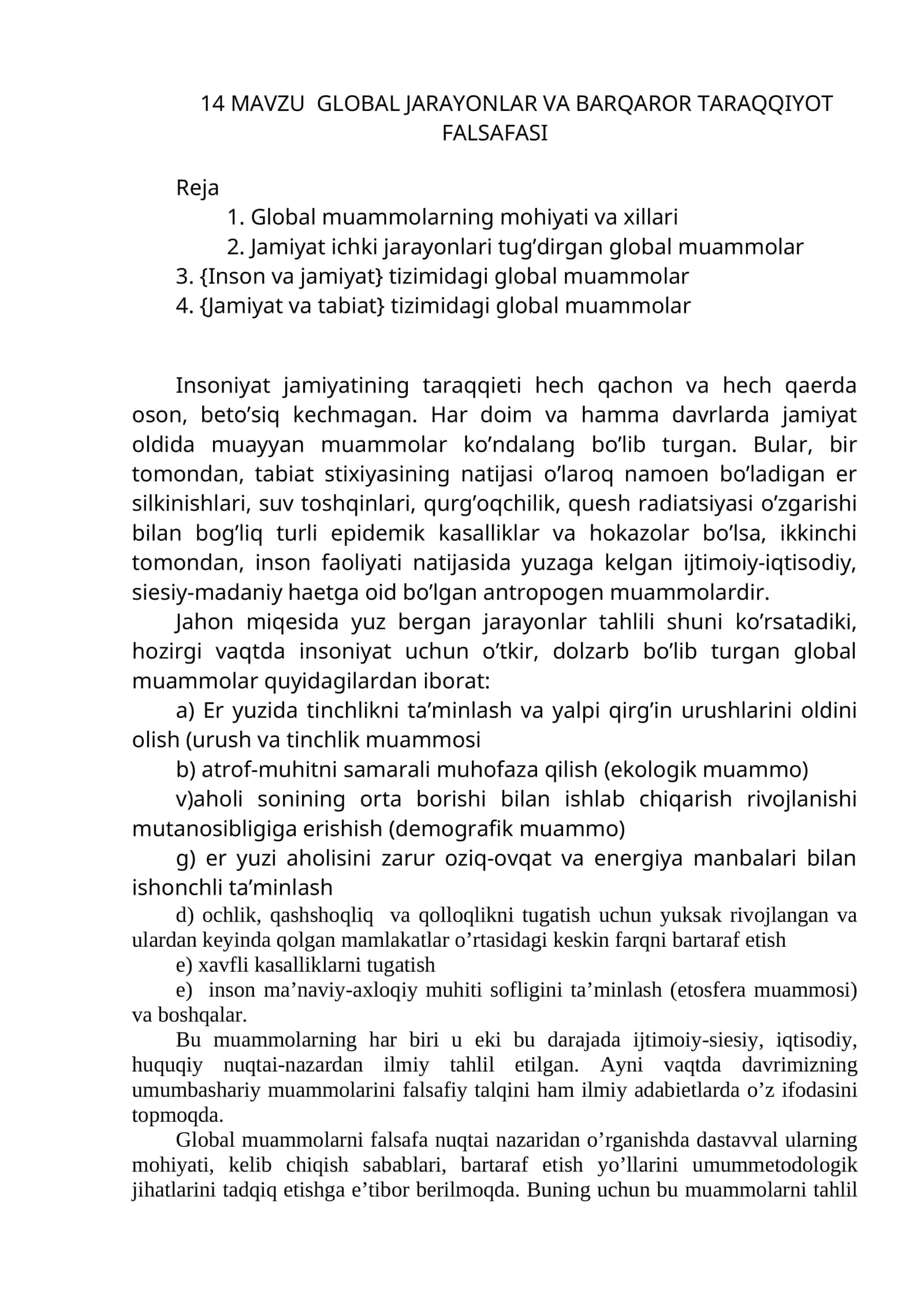 GLOBAL JARAYONLAR VA BARQAROR TARAQQIYOT FALSAFASI 1