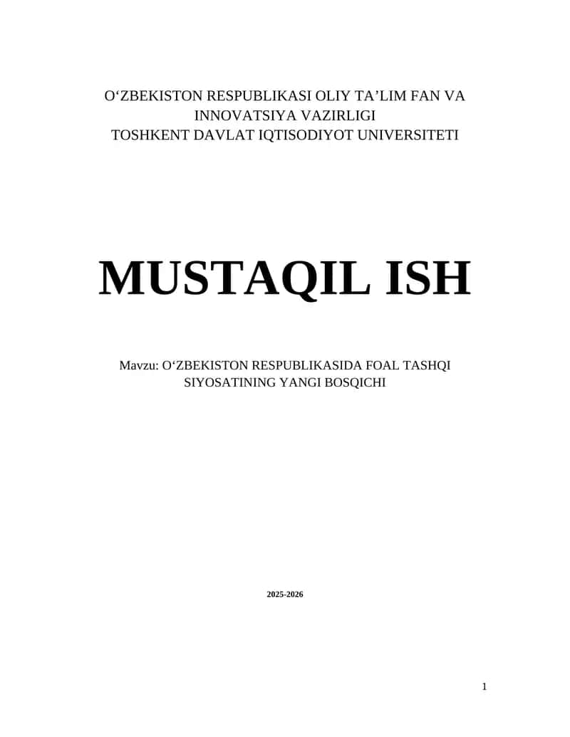 O'ZBEKISTON RESPUBLIKASIDA FOAL TASHQI SIYOSATINING YANGI BOSQICHI 2025-2026 1