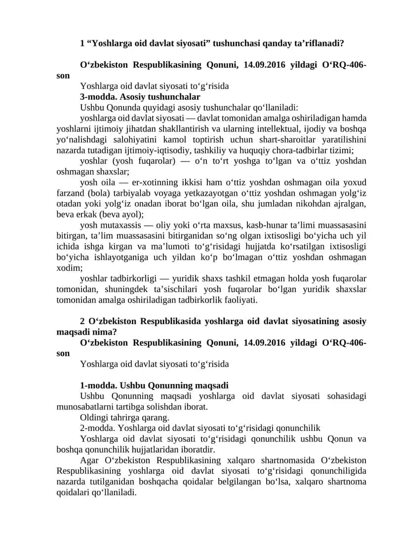 Yoshlar ishlariga kirish suhbat savol javoblari 1