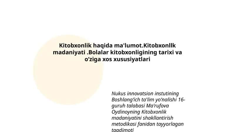 Kitobxonlik madaniyatini shakllantirish metodikasi 1