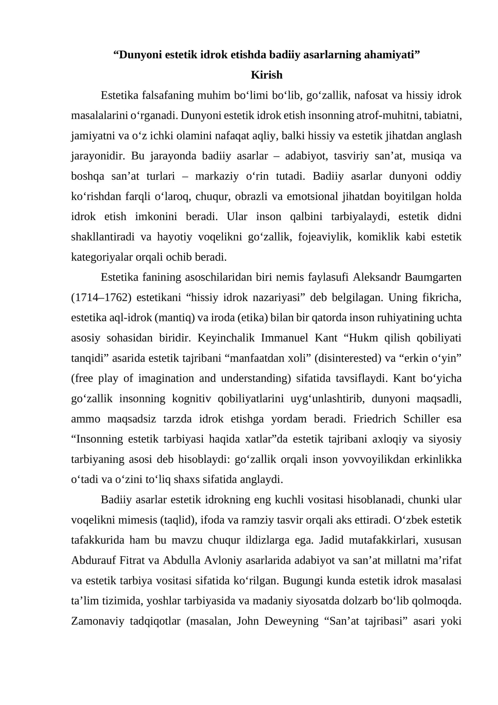 Dunyoni estetik idrok etishda badiiy asarlarning ahamiyati 1