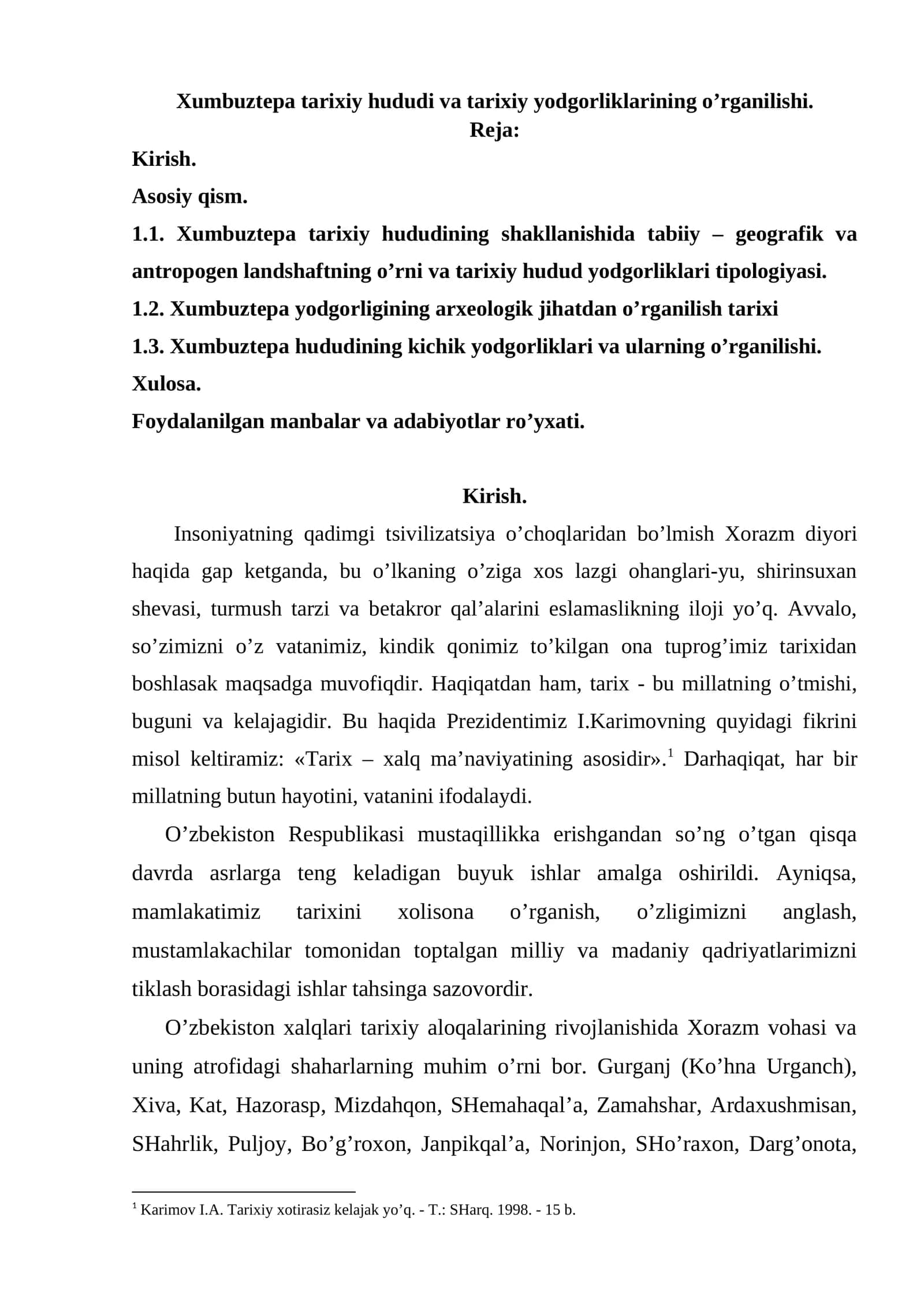 Xumbuztepa tarixiy hududi va tarixiy yodgorliklarining o’rganilishi 1