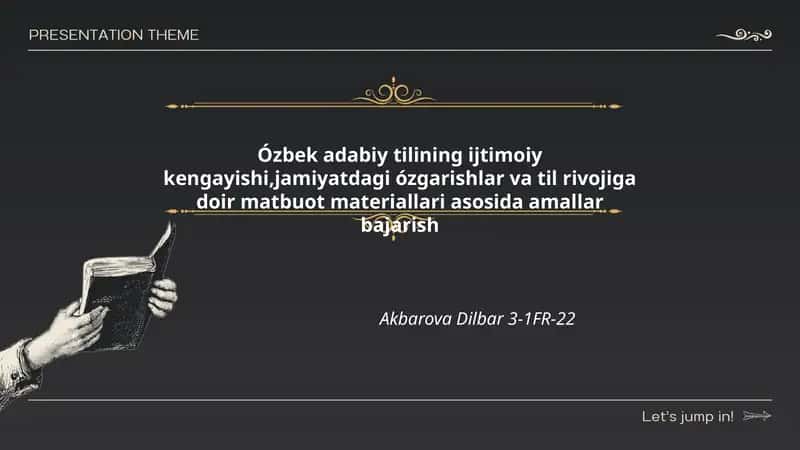 Ózbek adabiy tilining ijtimoiy kengayishi,jamiyatdagi ózgarishlar va til rivojiga doir matbuot materiallari asosida amallar bajarish 1