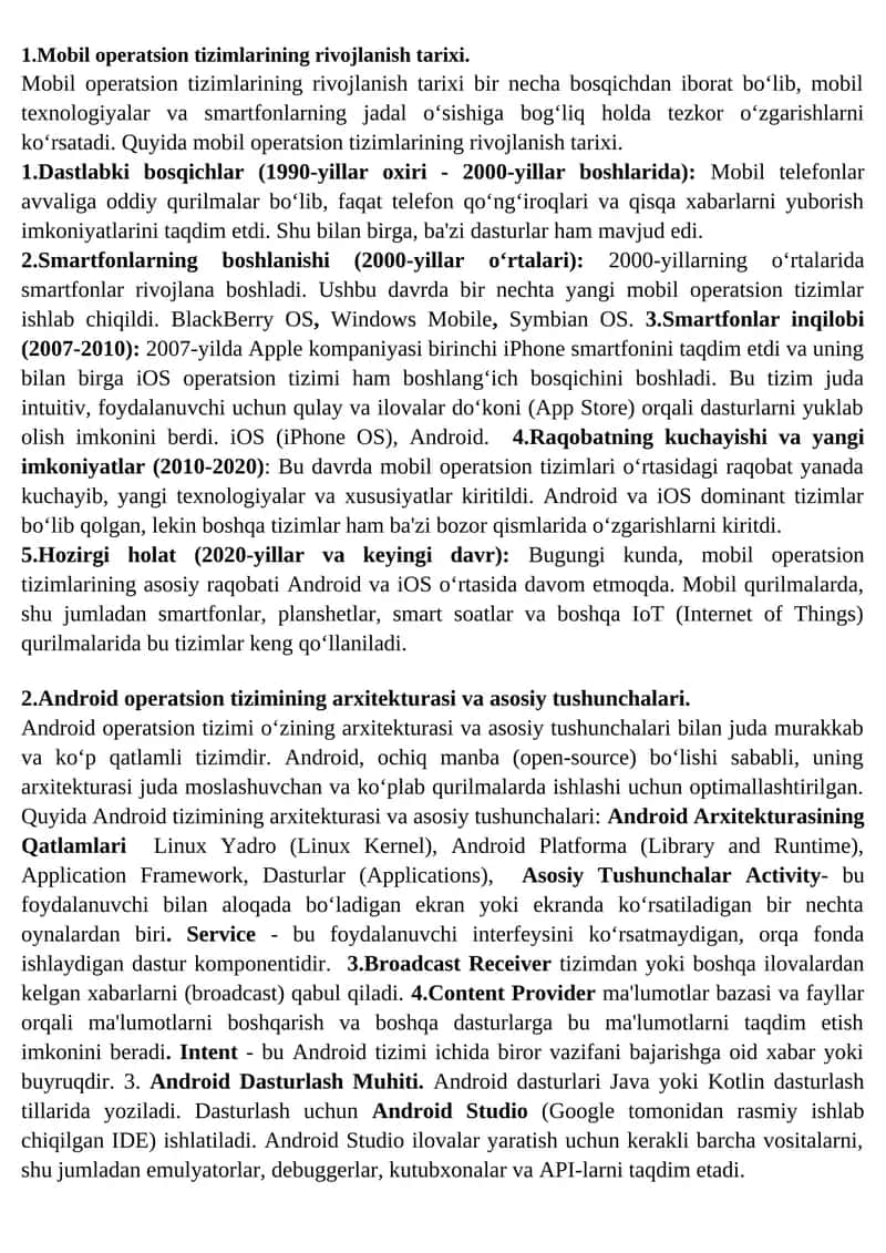 Mobil operatsion tizimlarining rivojlanish tarixi 1