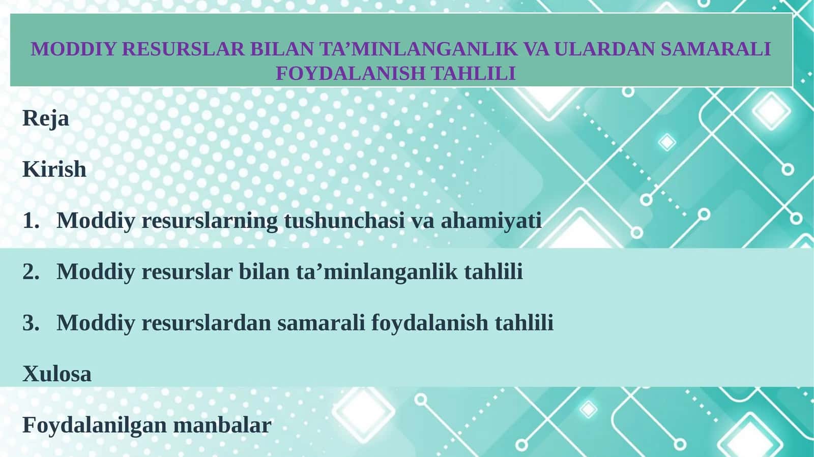 MODDIY RESURSLAR BILAN TA’MINLANGANLIK VA ULARDAN SAMARALI FOYDALANISH TAHLILI 1