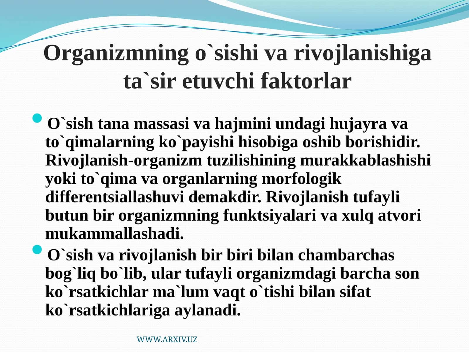 Organizmning o`sish va rivojlanishi gatalar 1