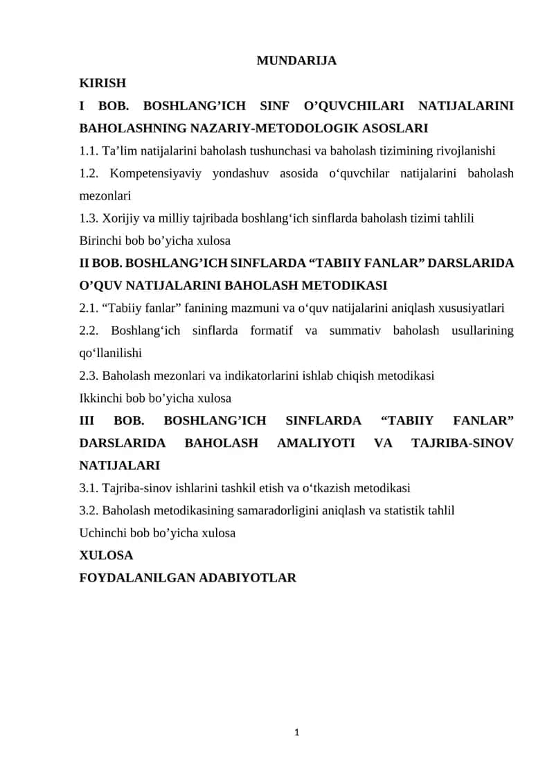BOSHLANG'ICH SINF O'QUVCHILARINING NATIJALARINI BAHOLASH METODIKASI VA AMALYOTI 1