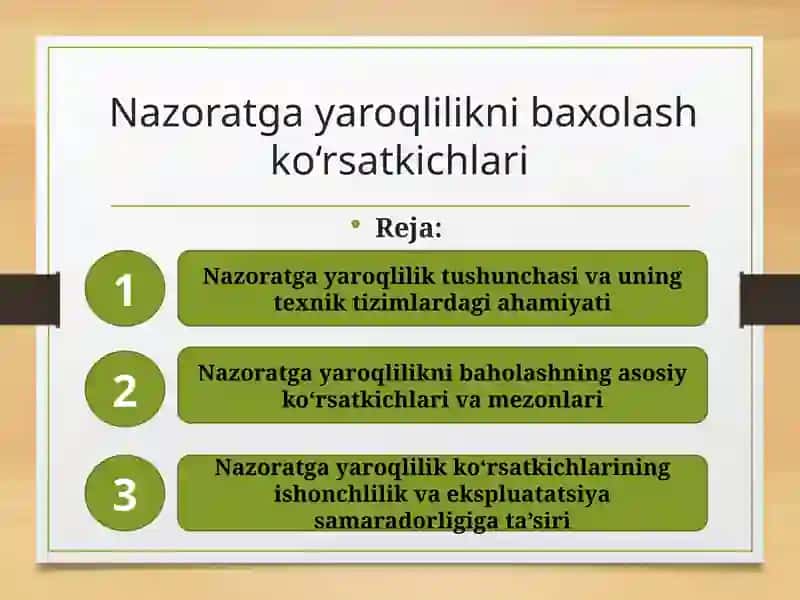 Nazoratga yaroqlilikni baxolash ko‘rsatkichlari 1