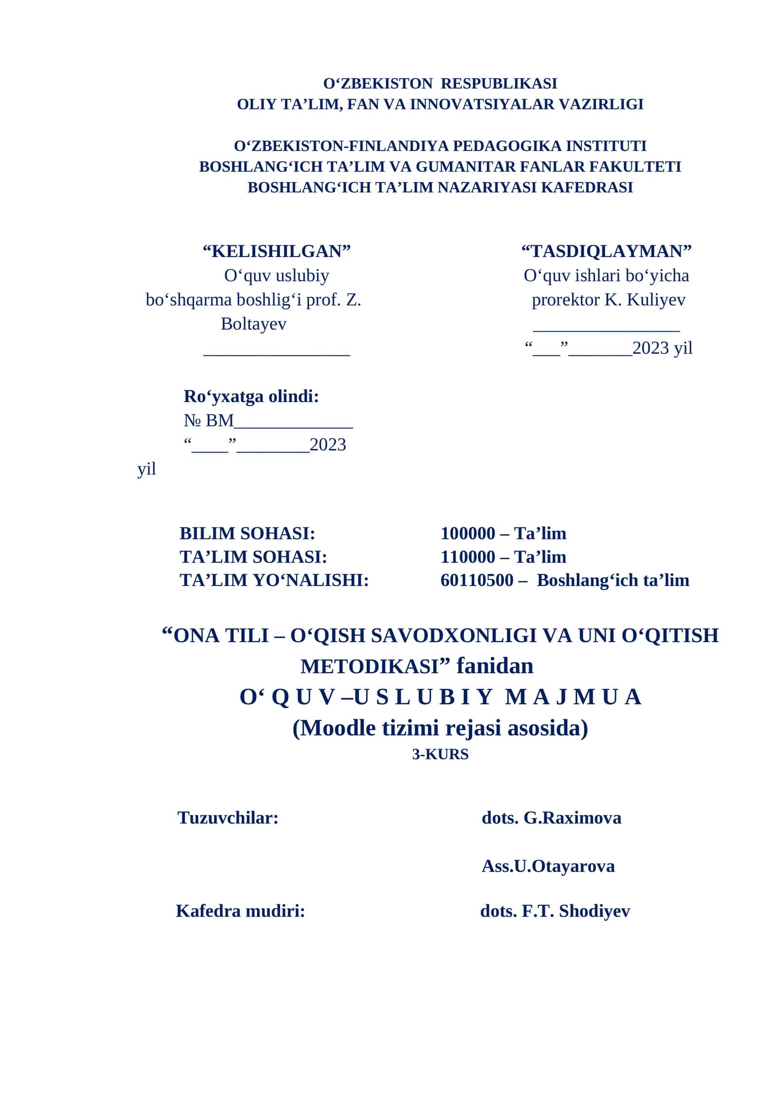 O‘quv-uslubiy majmua Moodle tizimi rejasi asosida 1