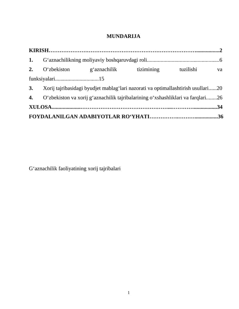 Gʻaznachilik faoliyatining xorij tajribalari 1