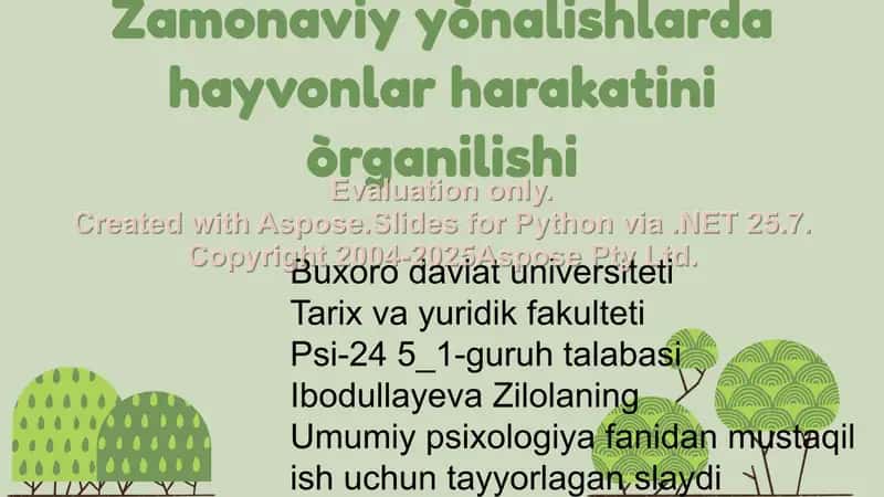 Zamonaviy yònalishlarda hayvonlar harakatini òrganilishi 1