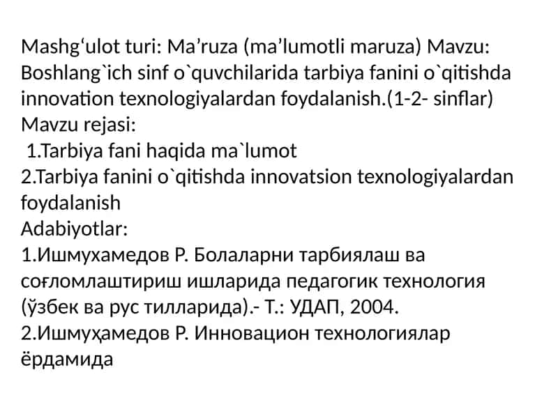 Bola tarbiyalash va sog'lomlash 1