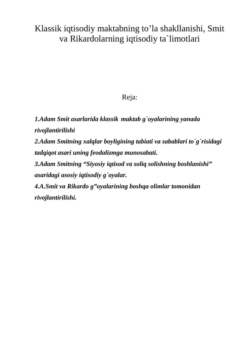 Klassik Iqtisodiy Maktab 1