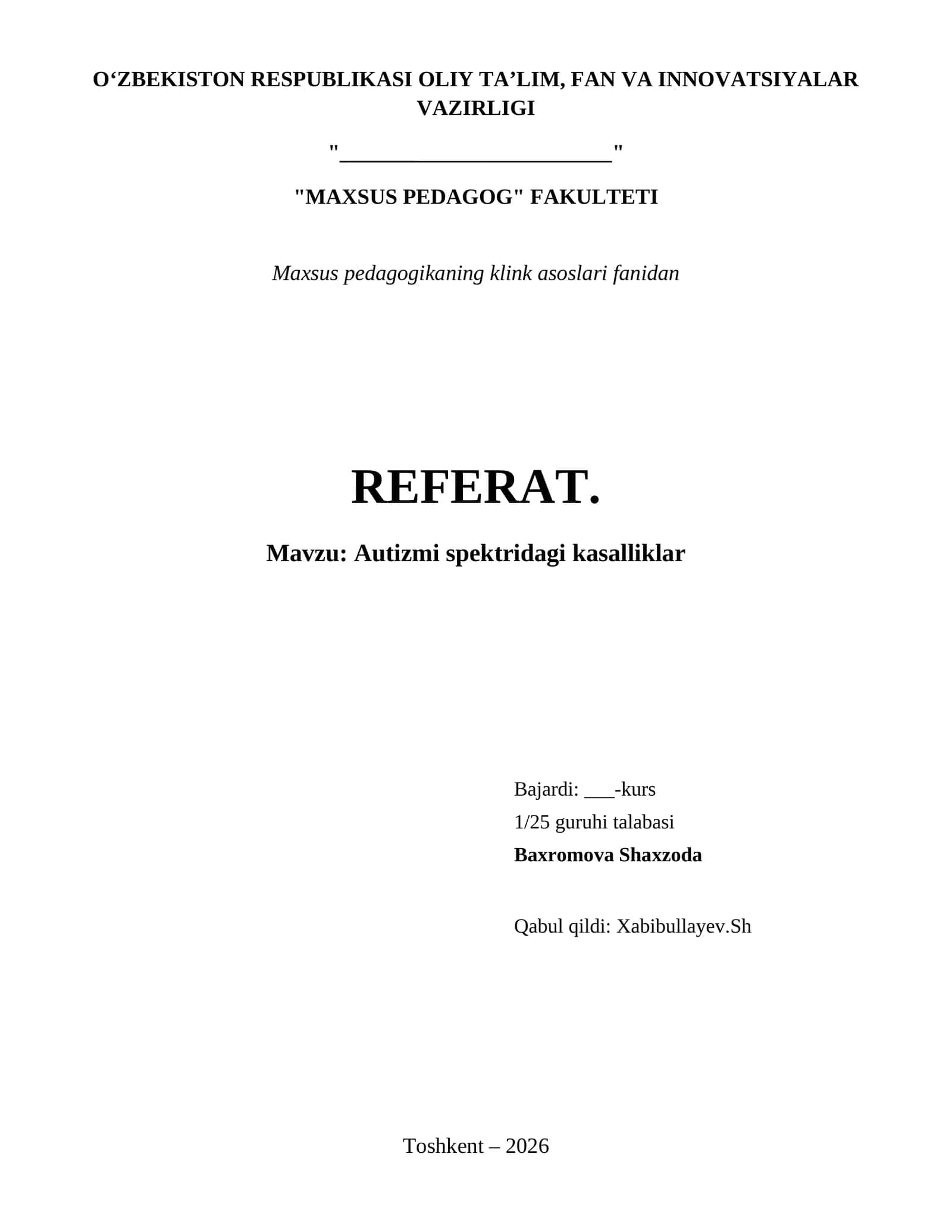 Autizmi spektridagi kasalliklar 1