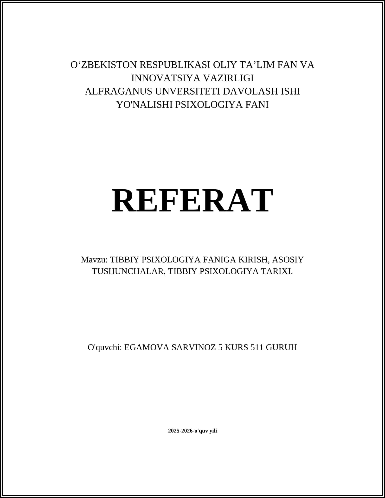 Tibbiy Psixologiya Faniga Kirish Referat 1