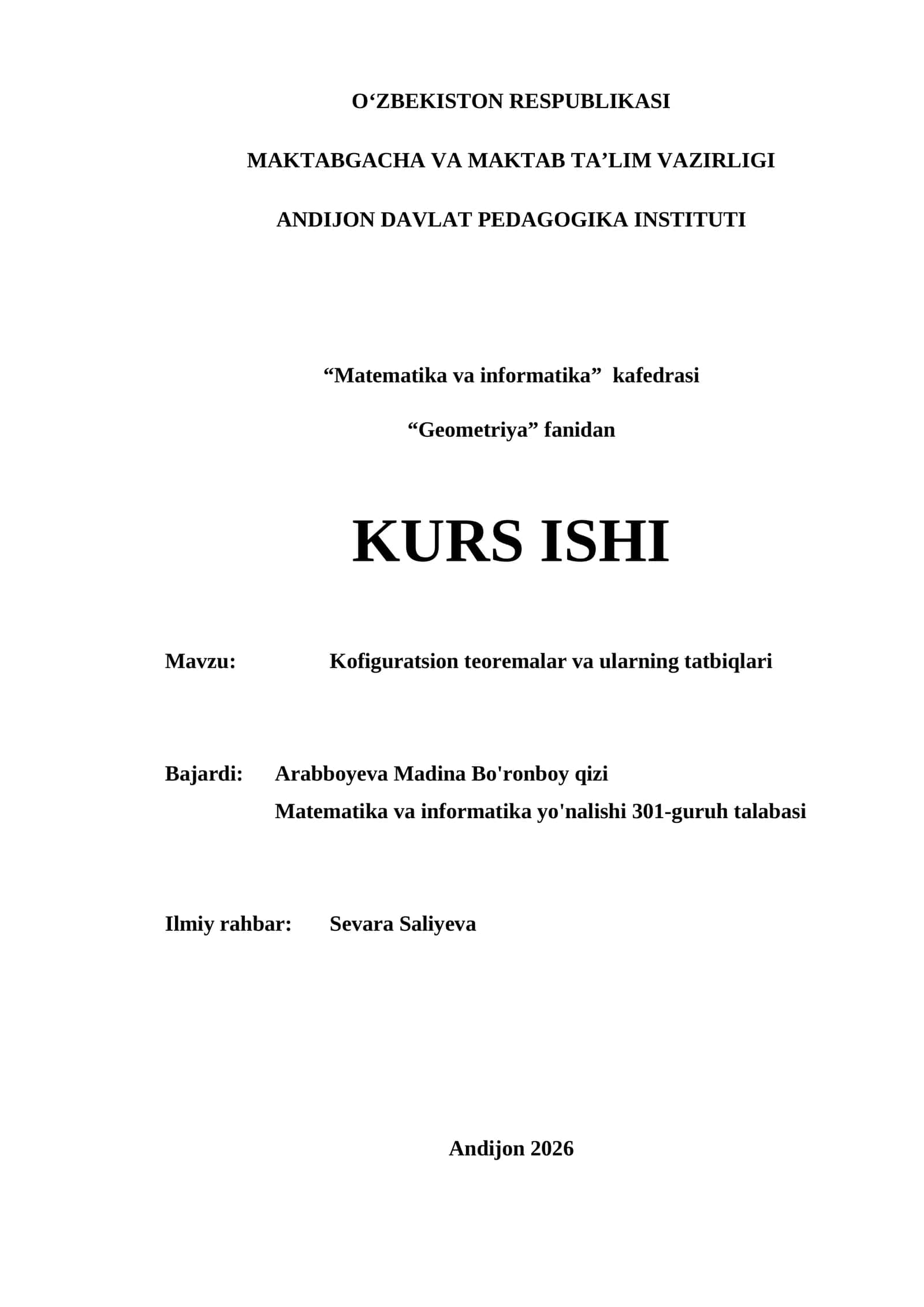 Kofiguratsion teoremalar va ularning tatbiqlari 1