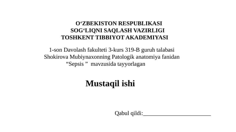 "Sepsis" mavzusi 1