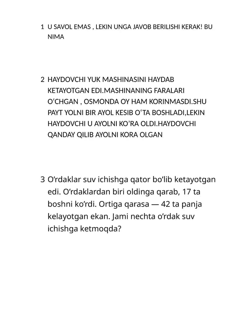 O'rdak suv ichish savoli 1