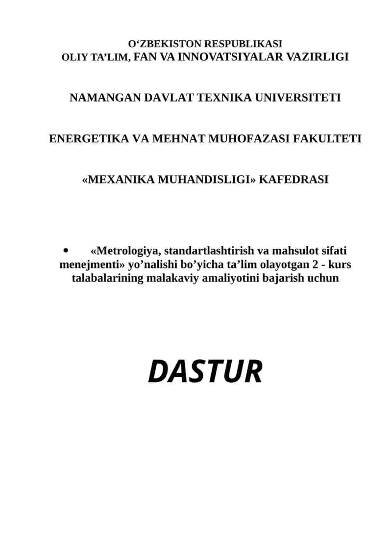 Mеtrоlоgiya, stаndаrtlаshtirish vа mаhsulоt sifаti mеnеjmеnti 1