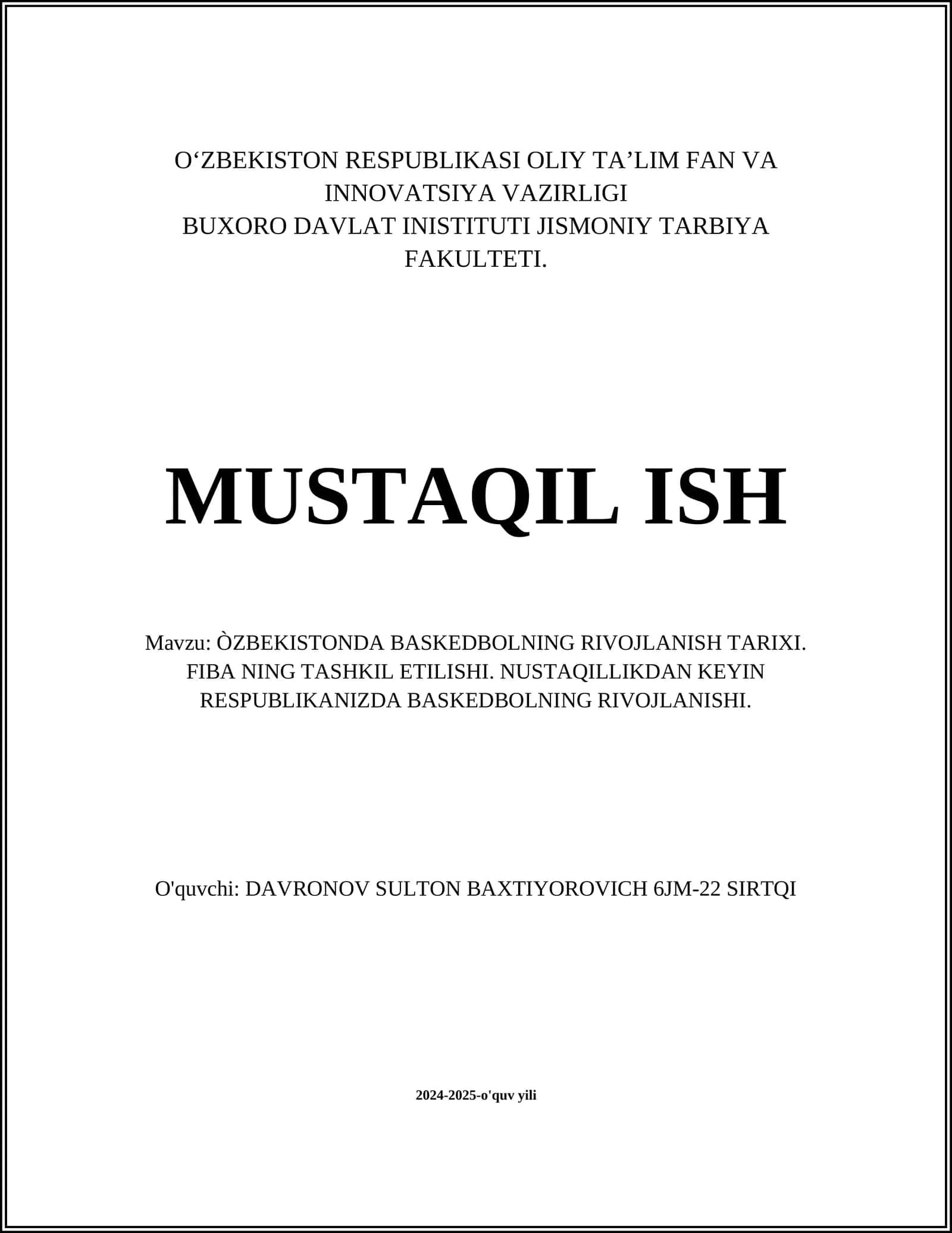 ÒZBEKISTONDA BASKEDBOLNING RIVOJLANISH TARIXI 1