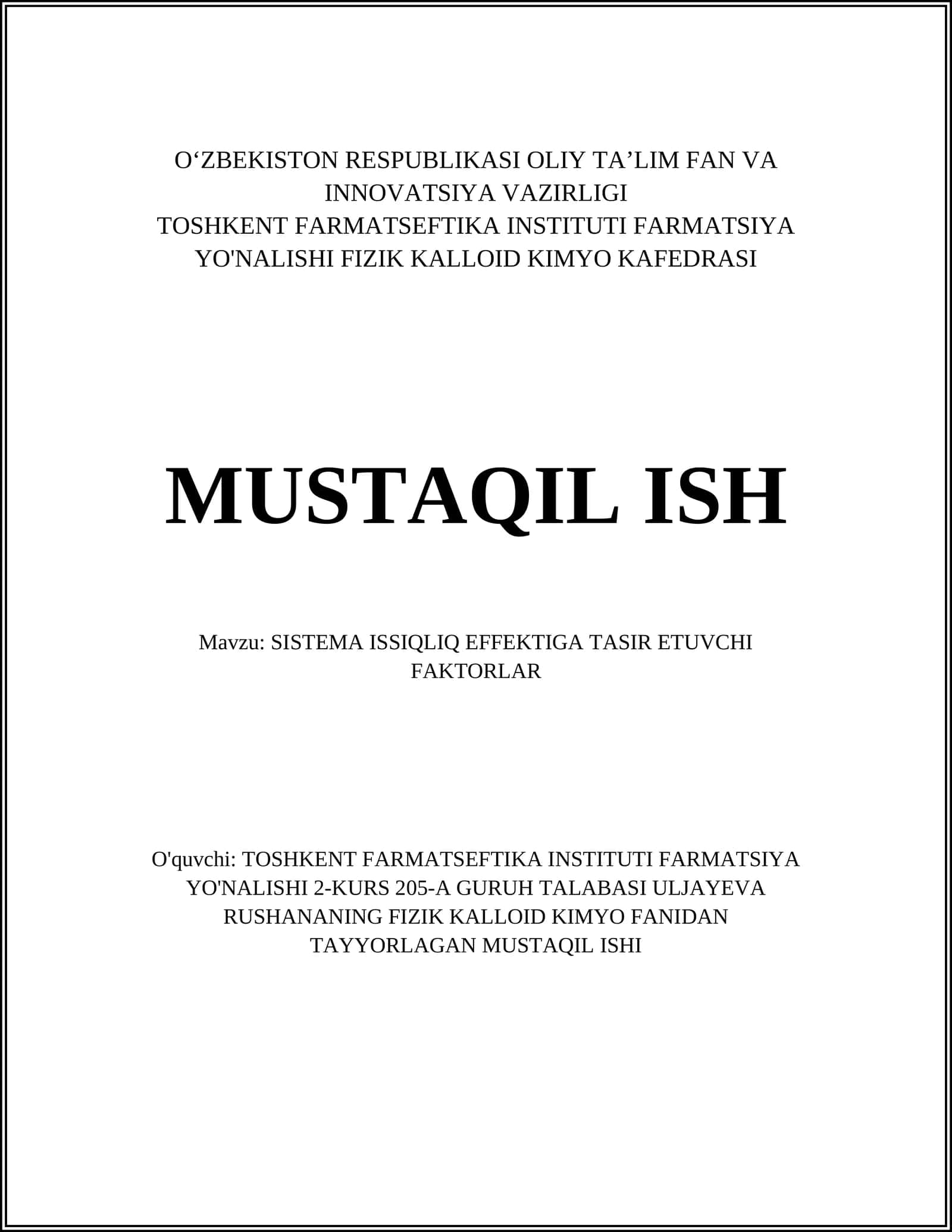 SISTEMA ISSIQLIQ EFFEKTIGA TASIR ETUVCHI FAKTORLAR 1
