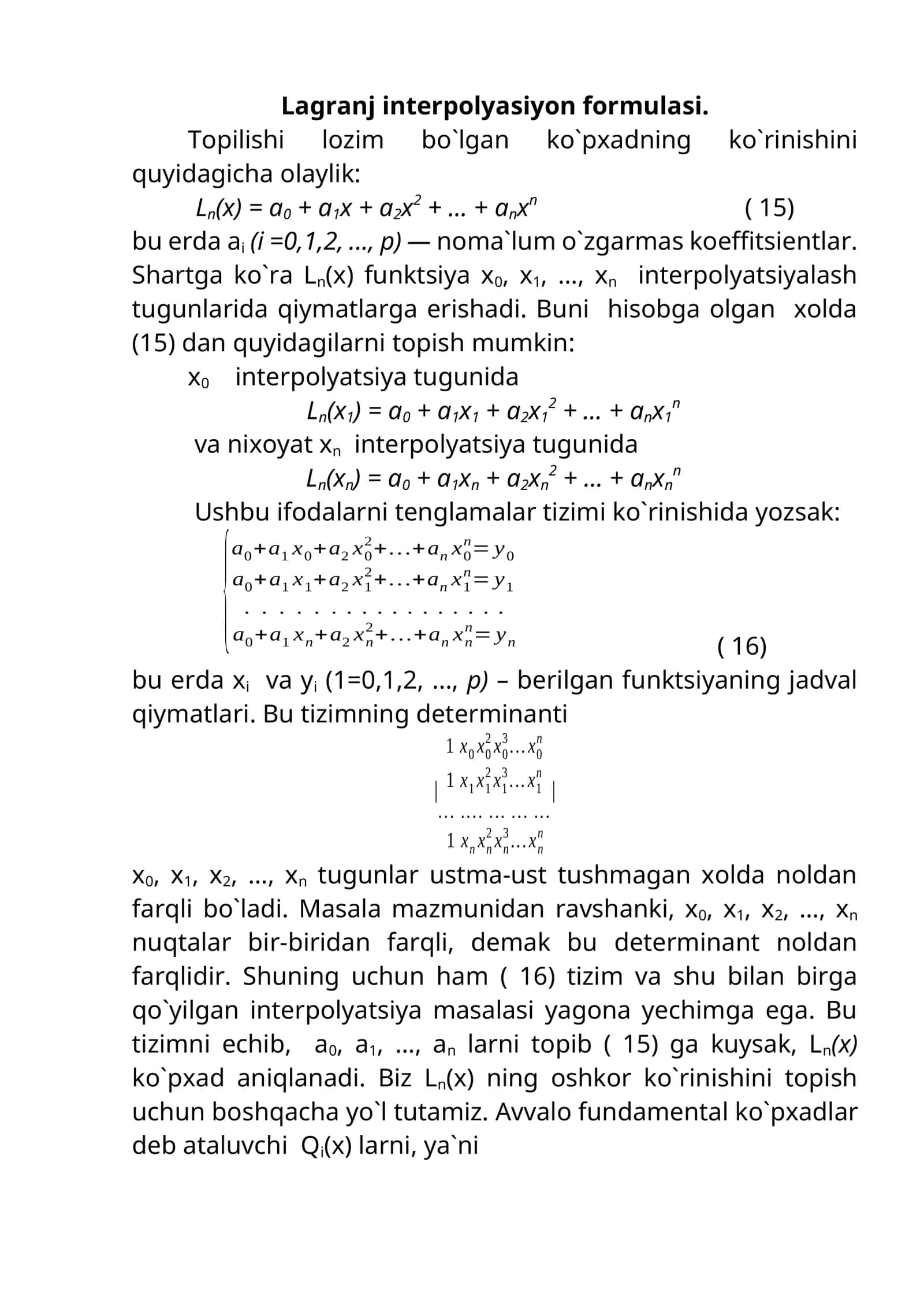 Lagranj interpolyasiyon formulasi 1