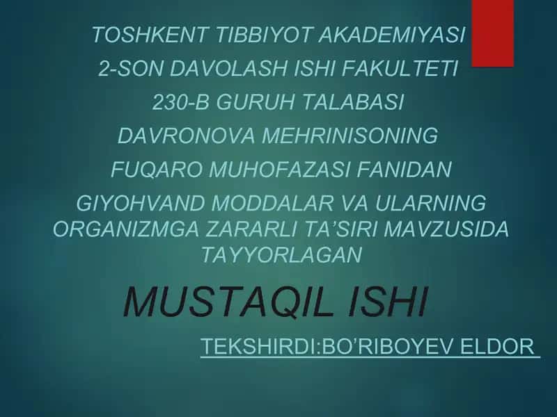 Giyohvand moddalar va ularning organizmga zararli ta’siri 1