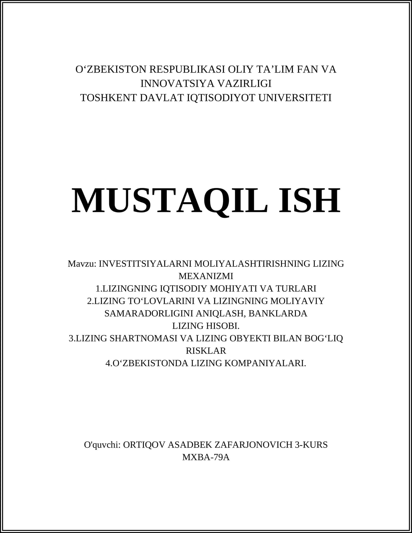 INVESTITSIYALARNI MOLIYALASHTIRISHNING LIZING MEXANIZMI 1