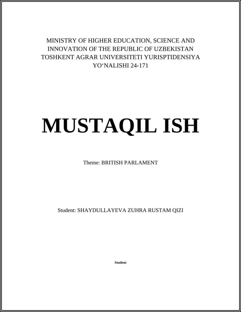 BRITISH PARLAMENT (MINISTRY OF HIGHER EDUCATION, SCIENCE AND INNOVATION OF THE REPUBLIC OF UZBEKISTAN) 1