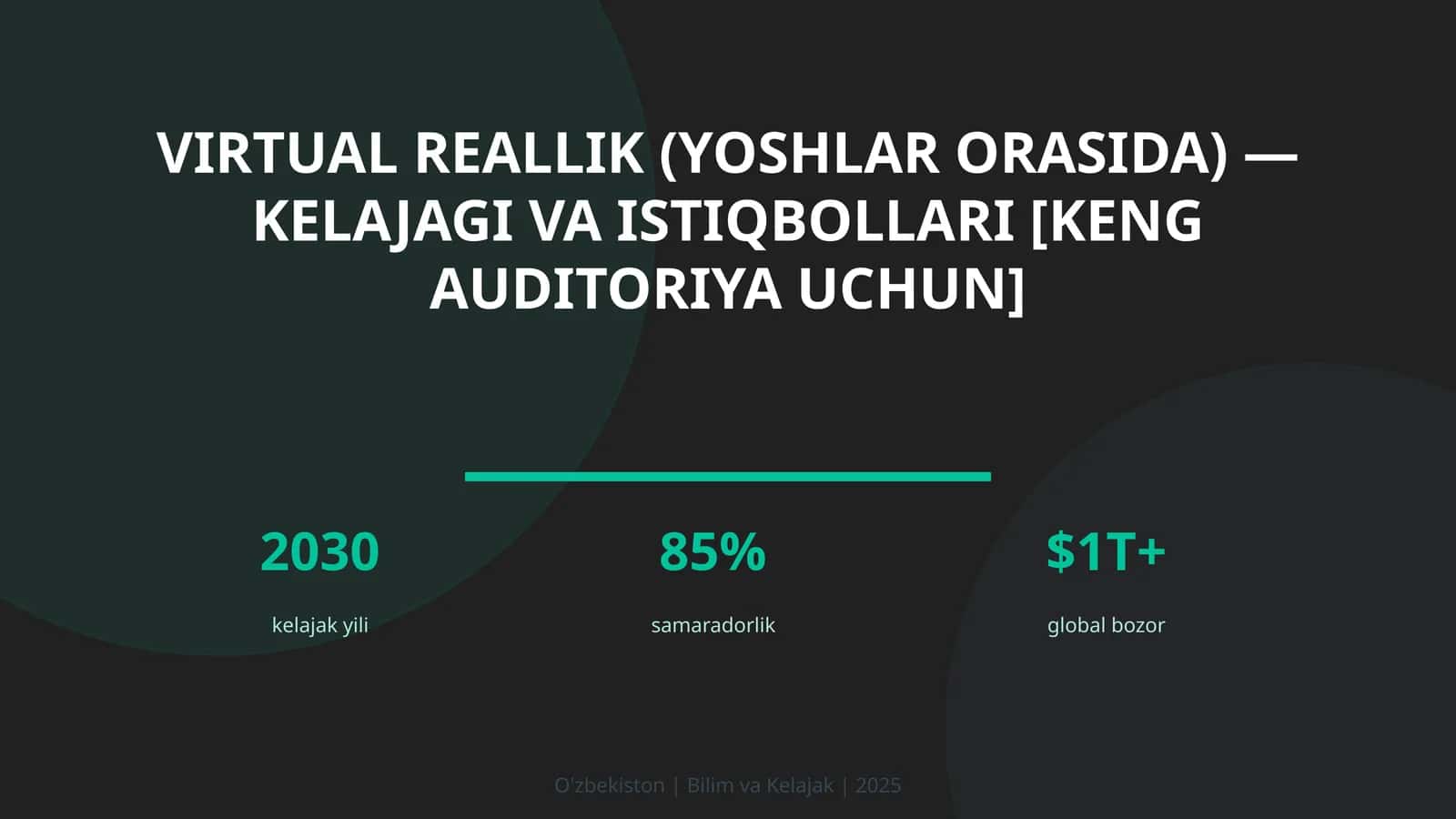 VIRTUAL REALLIK (YOSHLAR ORASIDA) — KELAJAGI VA ISTIQBOLLARI [KENG AUDITORIYA UCHUN] 1
