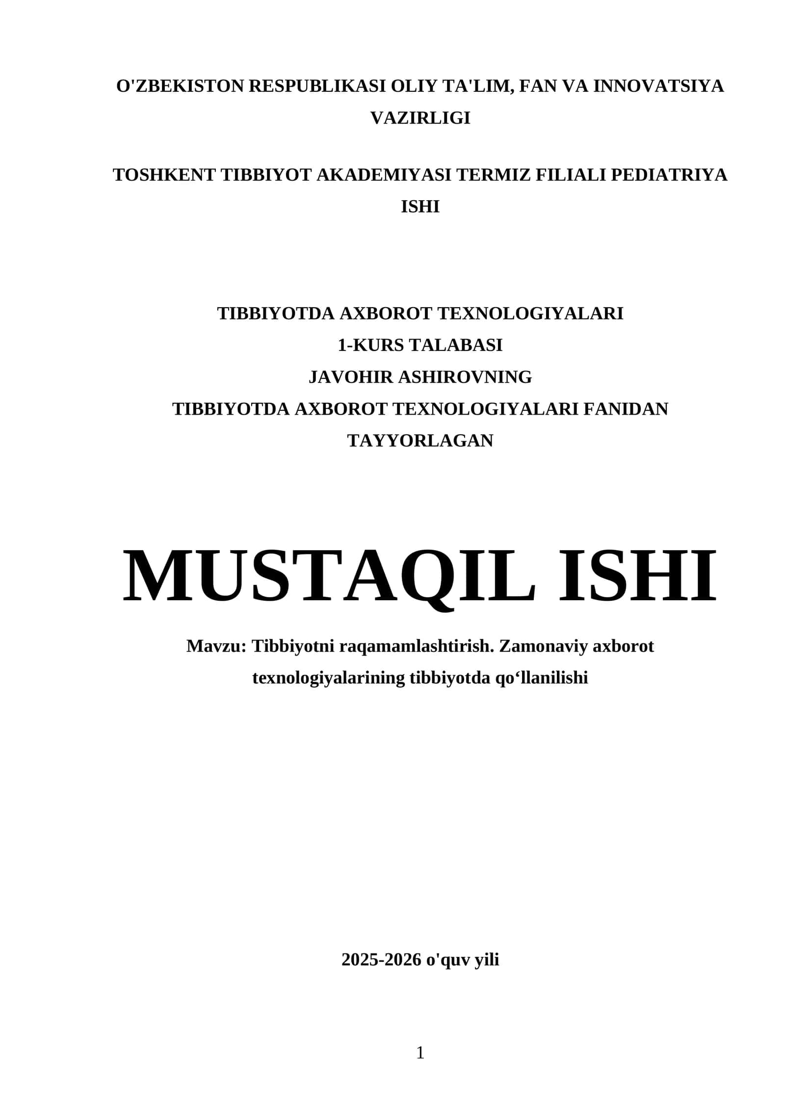 Tibbiyotni raqamamlashtirish 1