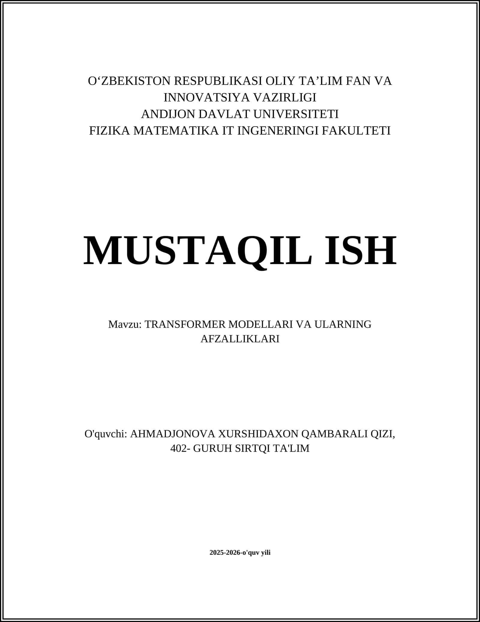 TRANSFORMER MODELLARI VA ULARNING AFZALLIKLARI 1