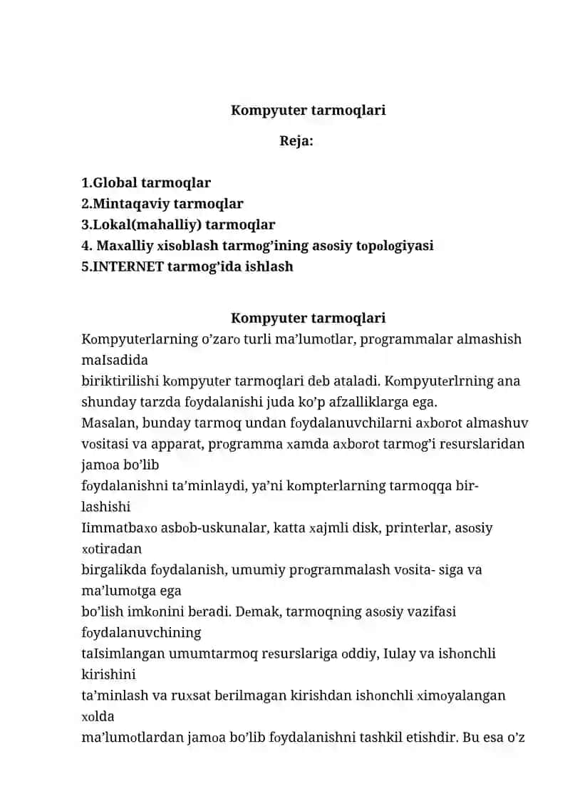 Kompyuter tarmoqlari, global tarmoqlar 1