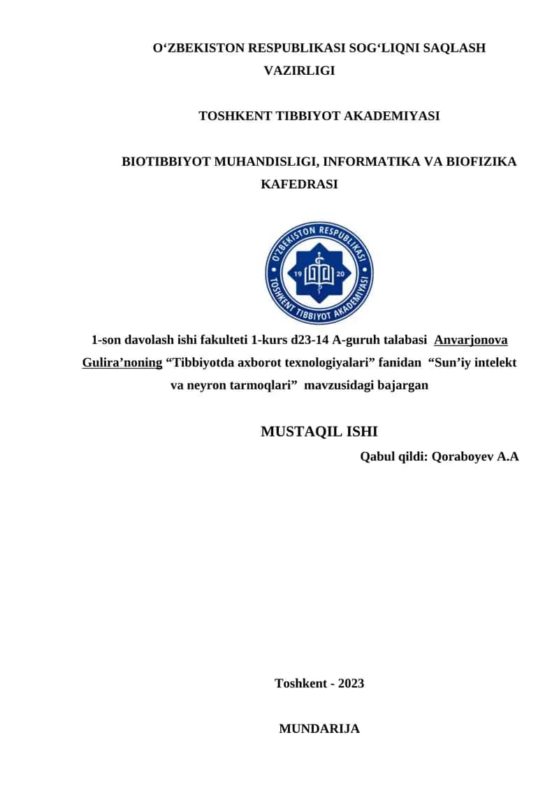 Tibbiyotda axborot texnologiyalari 1